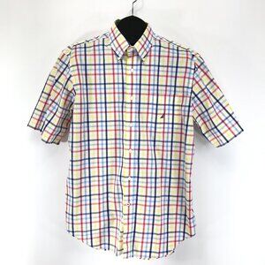 Nautica Short Sleeve Button Down Shirt Men's Large 100% Cotton Wrinkle Resistant